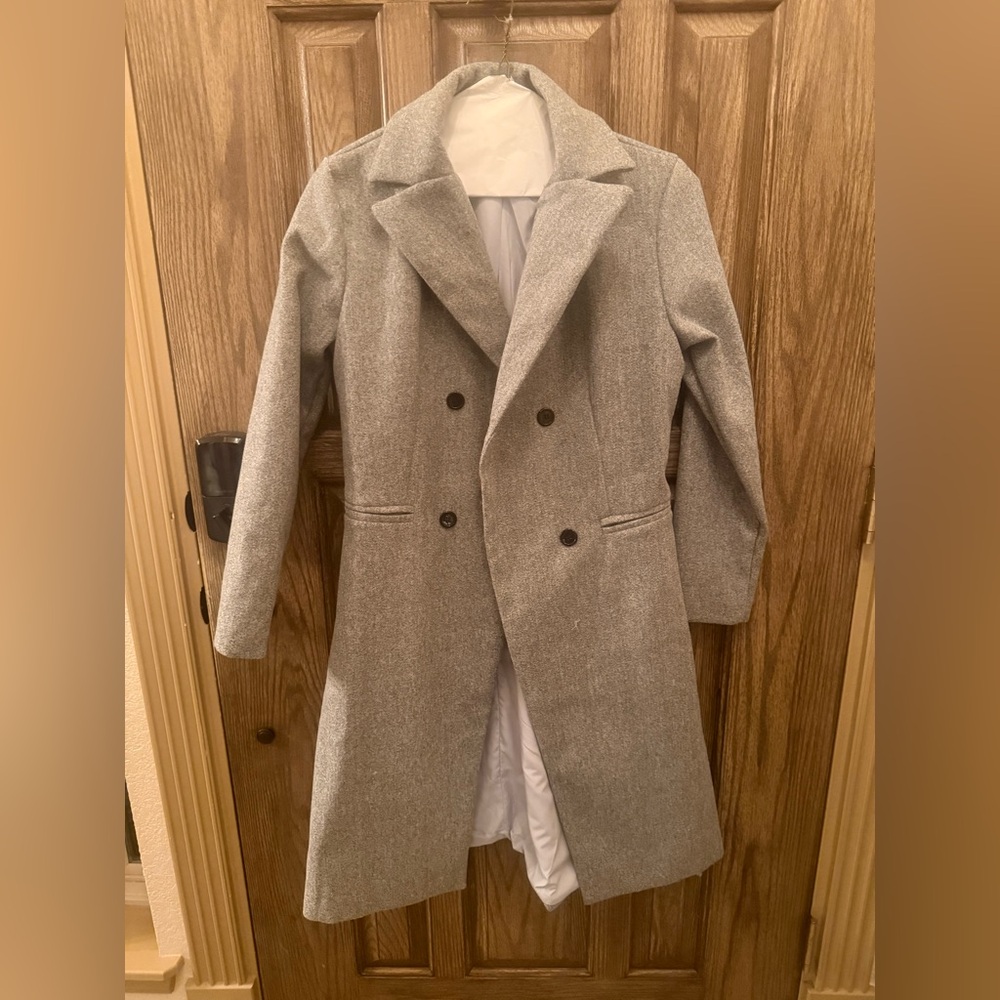 Gray Wool Blend Coat Size M Double Breasted Long Jacket Classic